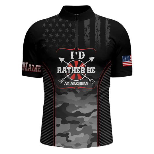 Personalized American Flag Camouflage Archery Quarter-Zip Shirts For Men, Custom Archery Jerseys VHM0792