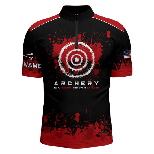 Personalized Red Painted US Flag Target Archery Quarter-Zip Shirts For Men, Arrows Archery Shirts VHM0821