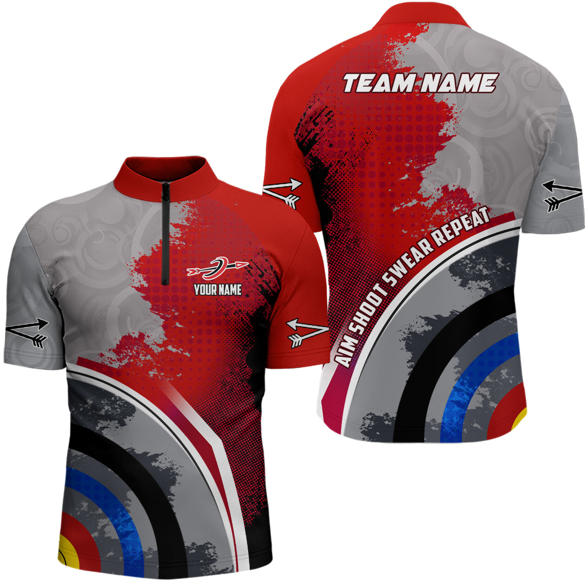 Personalized Aim Shoot Swear Repeat Archery Quarter-Zip Shirts For Men, 3D Target Archery Shirts VHM0706