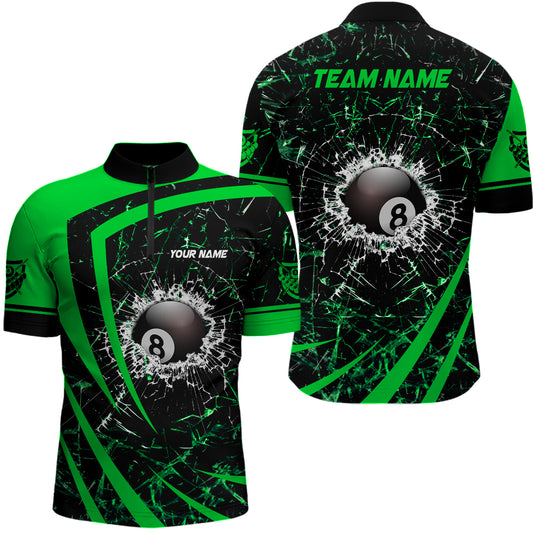 Personalized Green Glass Break 8 Ball Billiard 3D Quarter-Zip Shirts For Men, 8 Ball Pool Jerseys VHM0974