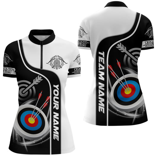 Personalized Archery Targets Black White Archery Quarter-Zip Shirts For Women, Archery Jerseys VHM0560