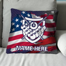 Load image into Gallery viewer, Personalized US Flag Billiards 8 Ball Throw Pillow Custom Billiard Gifts VHM0919
