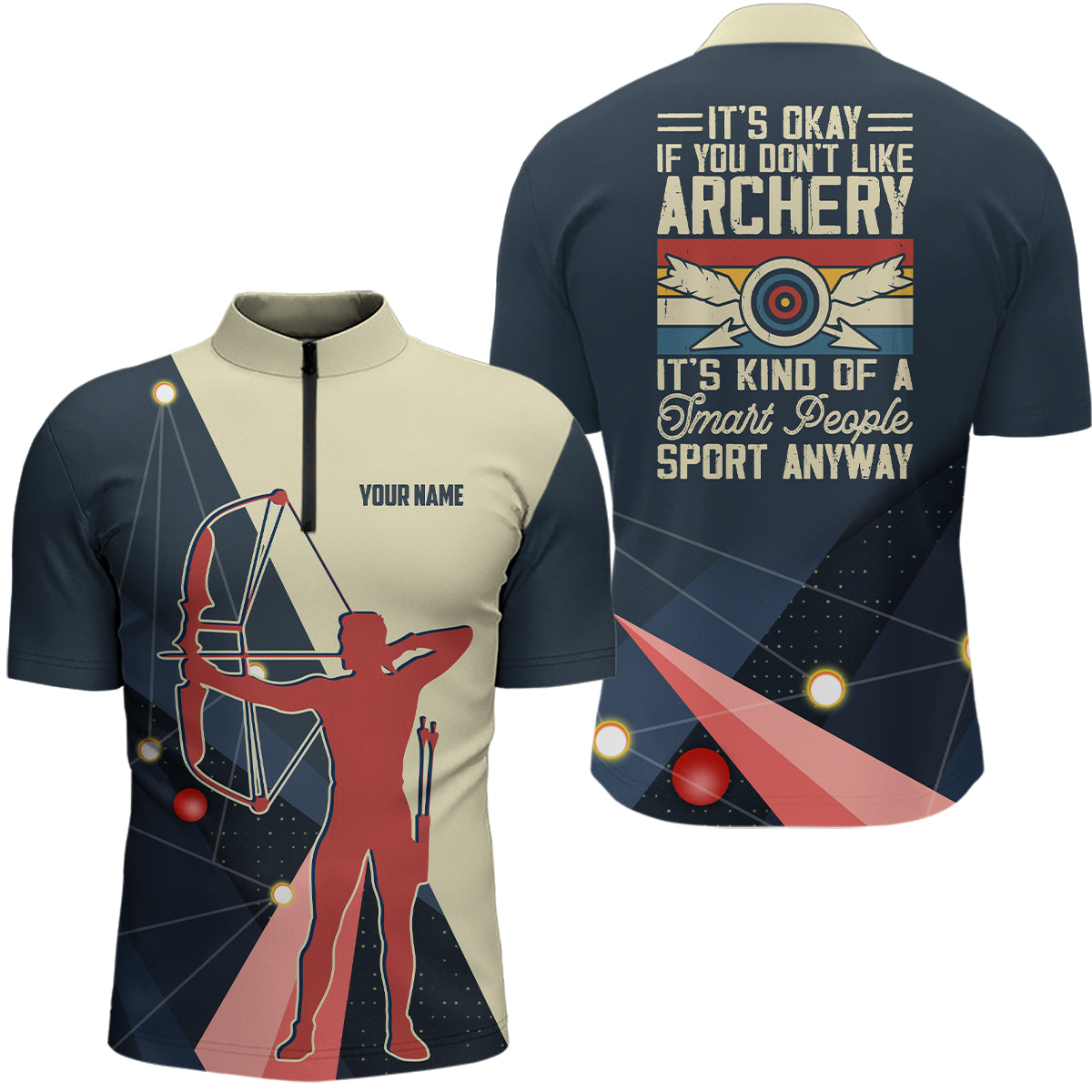 Personalized Silhouette Archer 3D Target Archery Quarter-Zip Shirts For Men, Funny Archery Shirts VHM0623