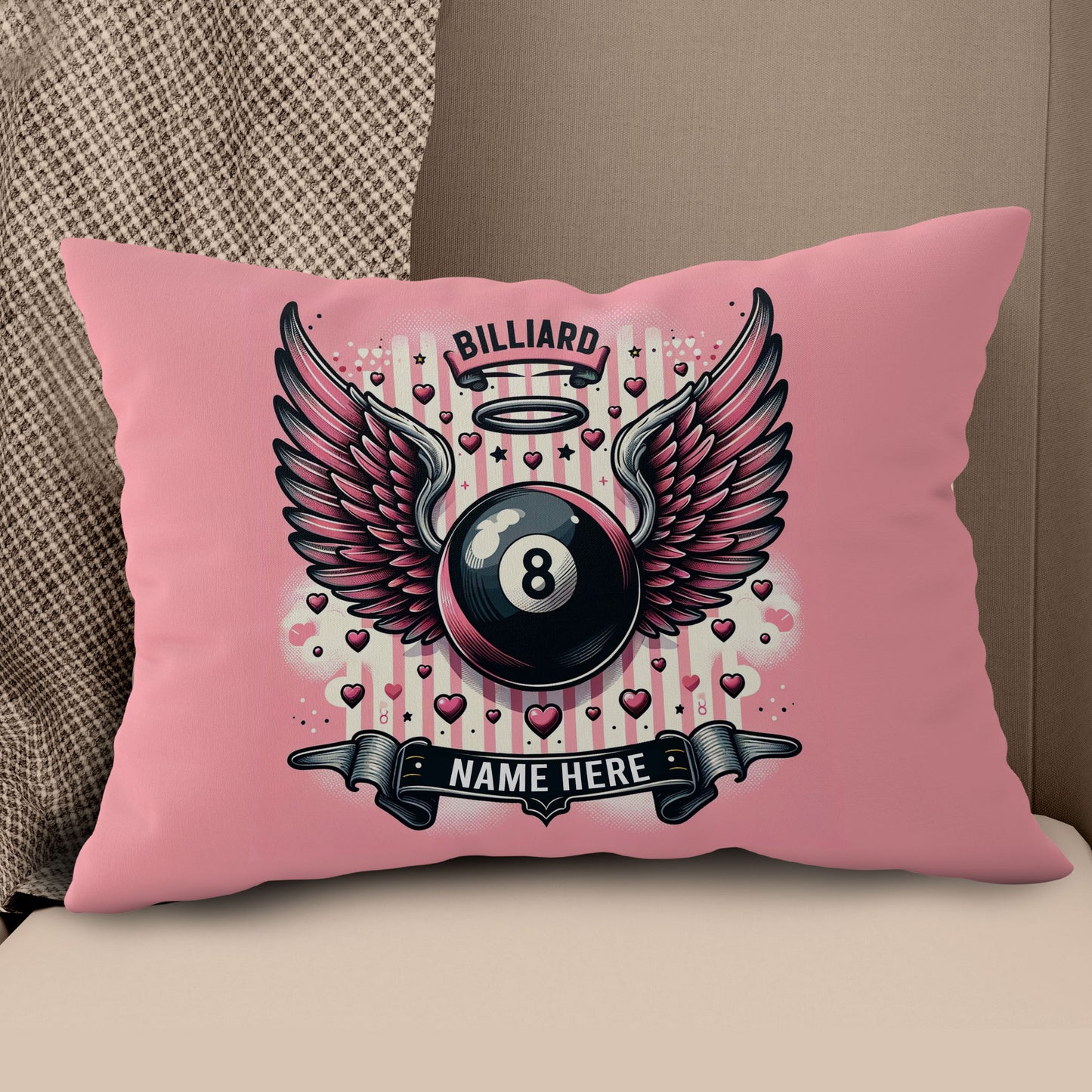 Personalized Pink Billiard With Wings Pillow, Best Valentine Gifts For Billiard Lover TDM0884