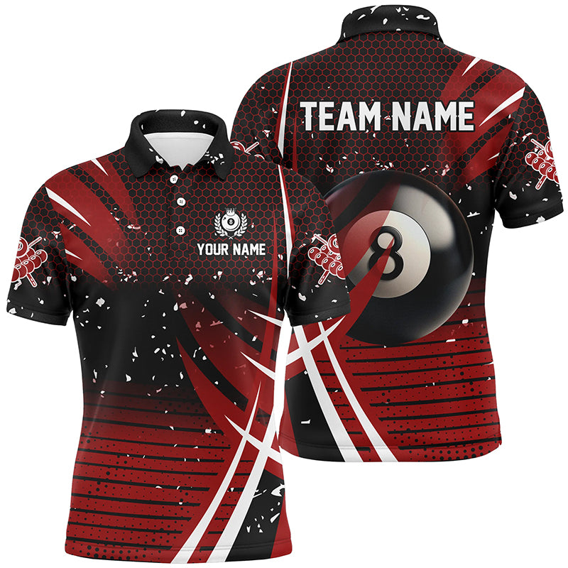 Black Red Billiard 8 Ball Pool Men Polo Shirts Custom Billiard Shirts, Billiard Jerseys Apparel TDM1224