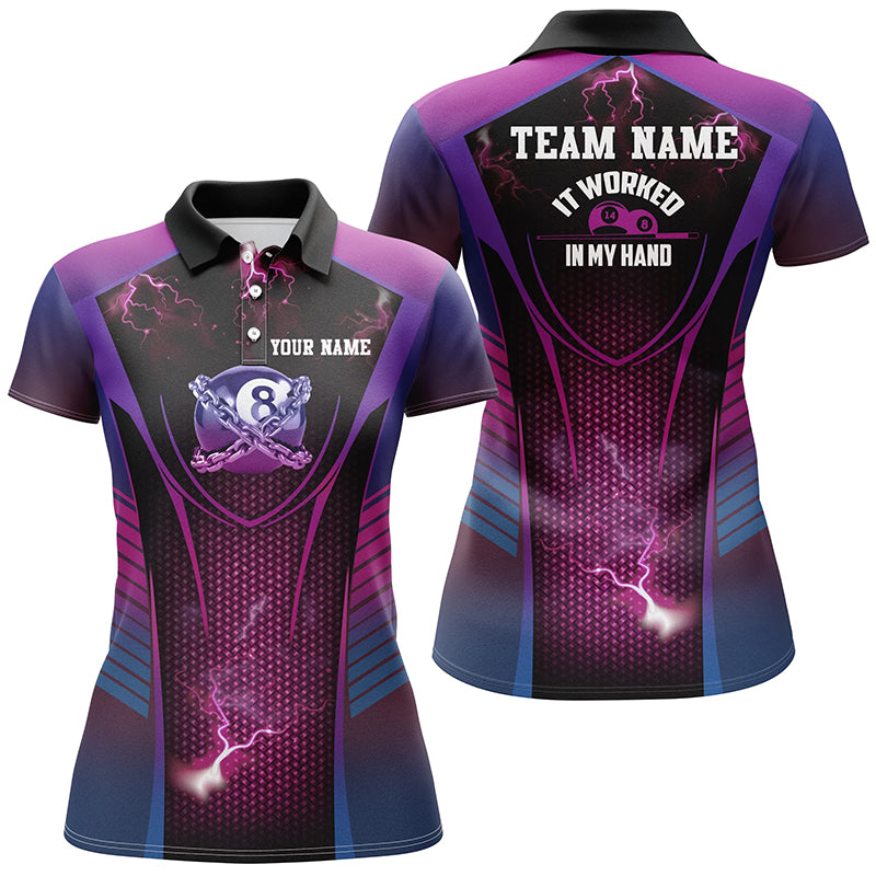 It Worked In My Hand Funny 8 Ball Billiard 3D Polo Shirts For Women, Custom Funny Pool Shirts TDM0120