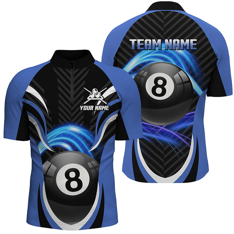 Personalized Billiard 8 Ball Blue Quarter-Zip  Shirts For Men Custom Pool League Jerseys TDM0390