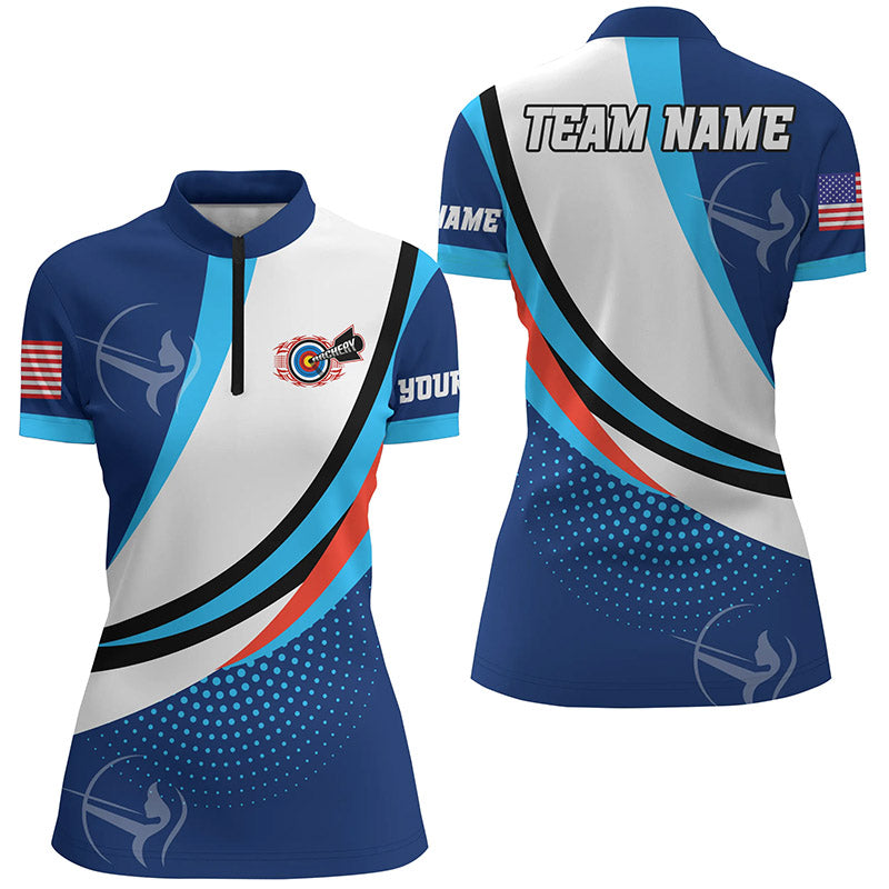 Personalized Blue Archer Jerseys Women Quarter-Zip Shirts Custom Team Name Archery Jerseys  TDM0651