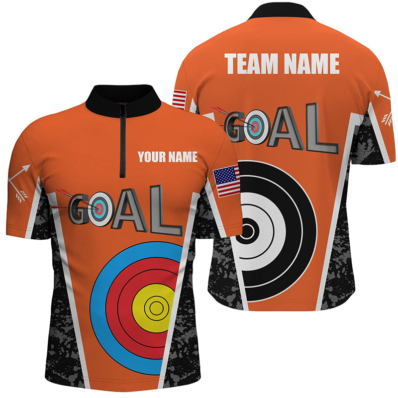 Personalized Orange Archery Goal Men Quarter-Zip Shirts, 3d Archery Target Jerseys Shirts TDM0488