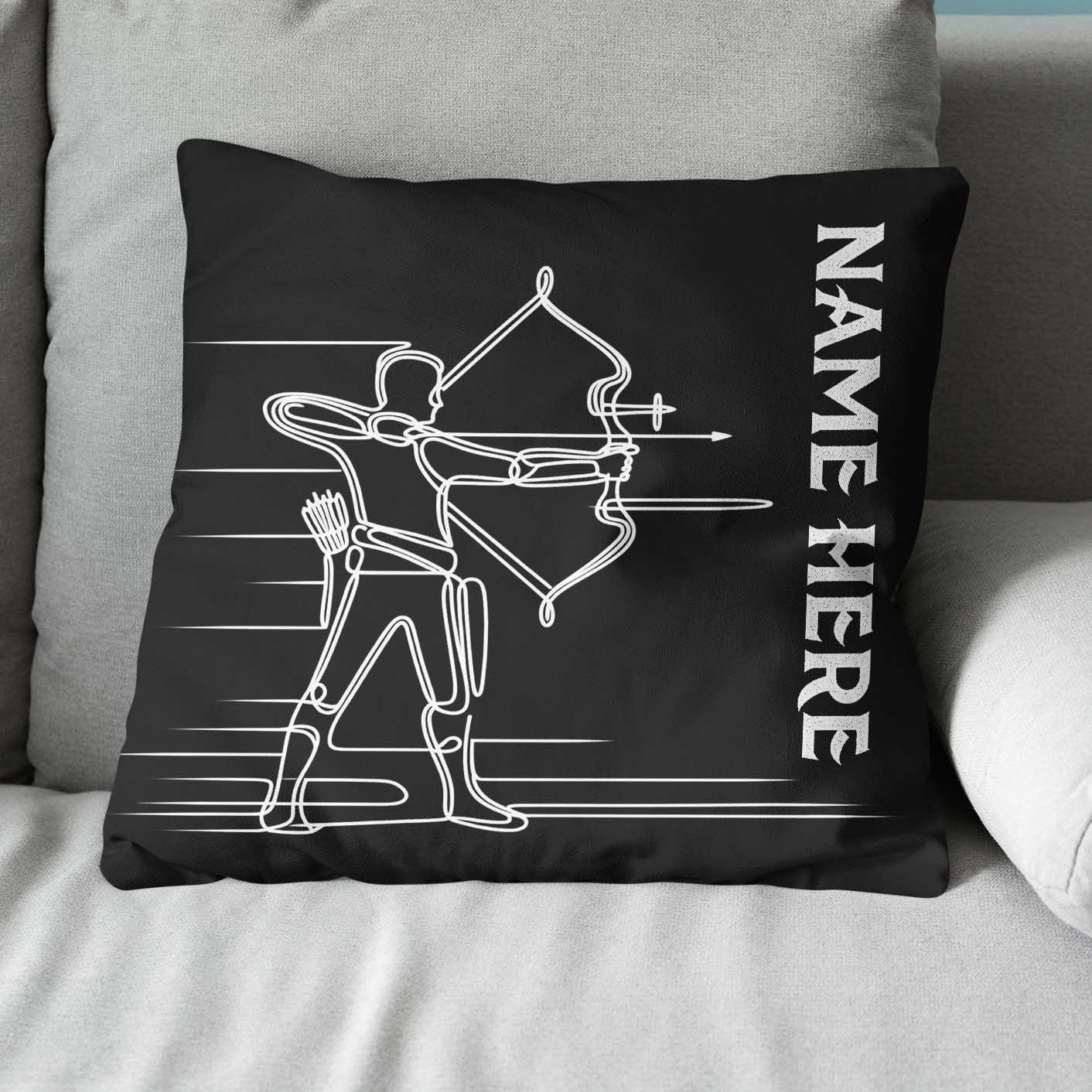 Personalized Men Archer Line Drawing Black Pillow, Archery Pillow Gifts TDM0858
