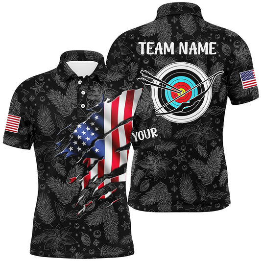 Personalized Christmas USA Flag Archery Men Polo Shirts Custom Merry Christmas Shirts For Archer TDM0497