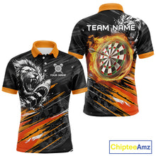 Load image into Gallery viewer, Orange And Black Grunge Lion And Shark Dart Shirts Custom Men's Dart Jersey Polo &amp; Quarter Zip TDM3847