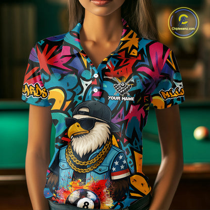 Funny Eagle Colorful Graffiti 8 Ball Billiard Shirt For Women Custom Billiard Jersey Pool Team Shirts TDM3854