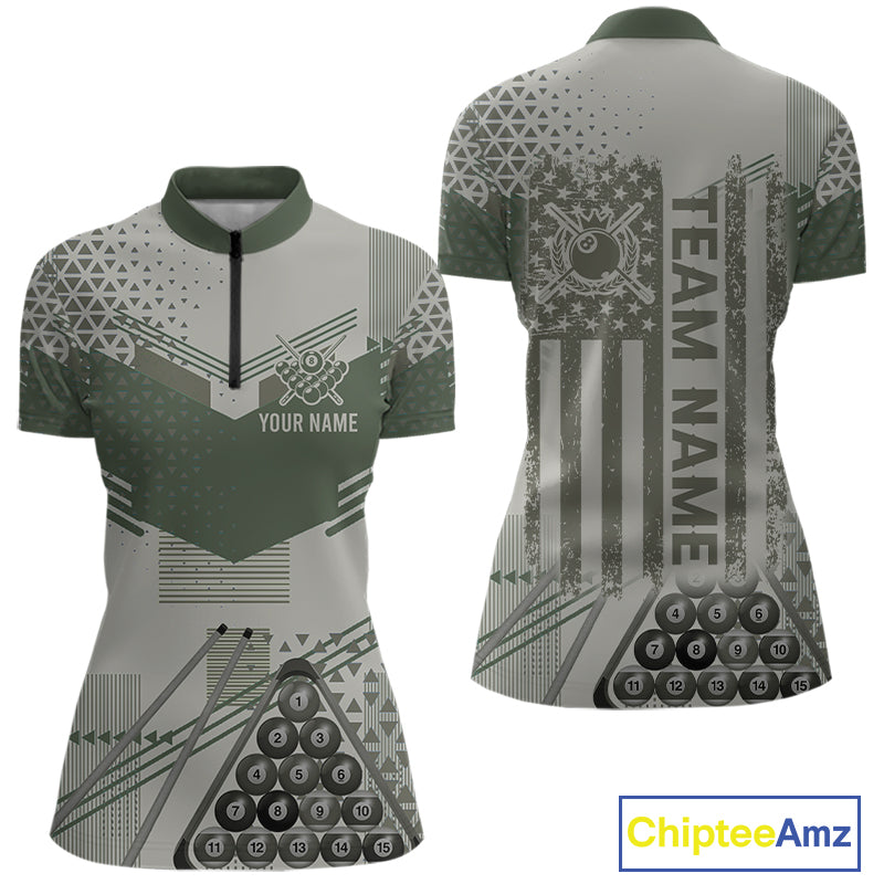 Military Green Camo Billiard Jersey For Women Custom 8 Ball Pool Shirt American Flag Billiard Shirts TDM3855