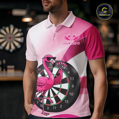 Custom Pink Flamingo Funny Darts Shirt For Men, Darts Team Jersey Polo & 1/4 Zip, Darts Gift TDM6278