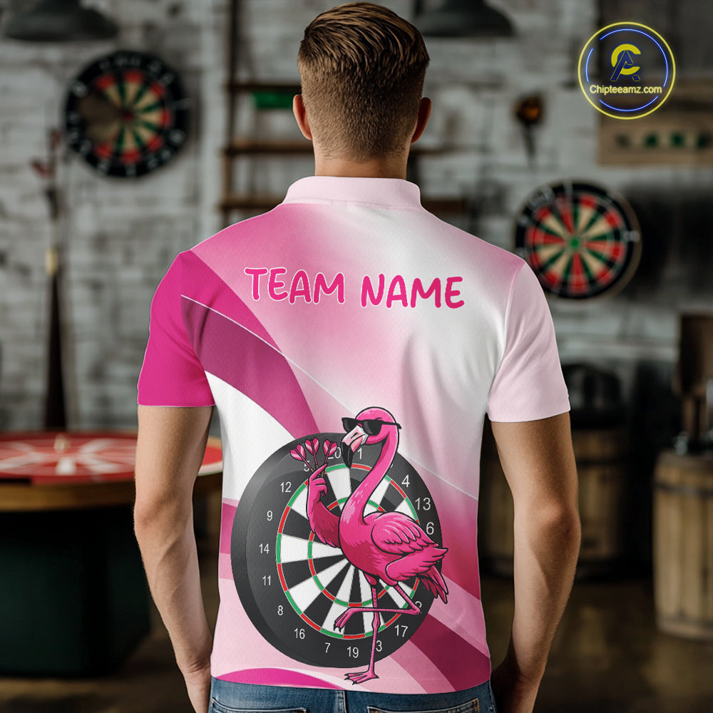 Custom Pink Flamingo Funny Darts Shirt For Men, Darts Team Jersey Polo & 1/4 Zip, Darts Gift TDM6278