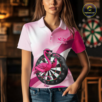 Custom Pink Flamingo Funny Darts Shirt For Women, Darts Team Jersey Polo & 1/4 Zip, Darts Gift TDM6278