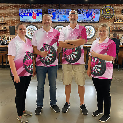 Custom Pink Flamingo Funny Darts Shirt For Men, Darts Team Jersey Polo & 1/4 Zip, Darts Gift TDM6278