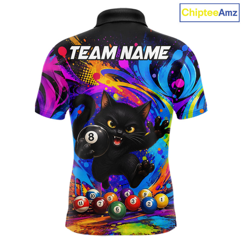 Funny Cat Colorful 8 Ball Billiard Shirts For Men Custom Billiard Team Jersey, Pool Player Gifts TDM7175
