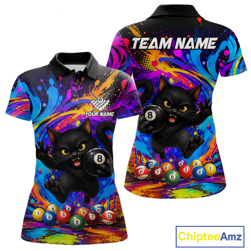 Funny Cat Colorful 8 Ball Billiard Shirts For Women Custom Billiard Team Jersey, Pool Player Gifts TDM7175