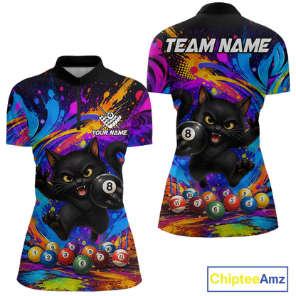 Funny Cat Colorful 8 Ball Billiard Shirts For Women Custom Billiard Team Jersey, Pool Player Gifts TDM7175