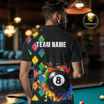 Funny 8 Ball Pool Paint Colorful Argyle Custom Billiard Shirt For Men, Best Pool Team Jersey TDM4961