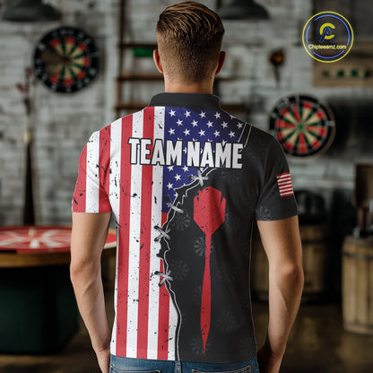 Retro American Flag Patriotic Darts Shirt For Men Custom Darts Team Jersey Polo & Quarter Zip TDM5388
