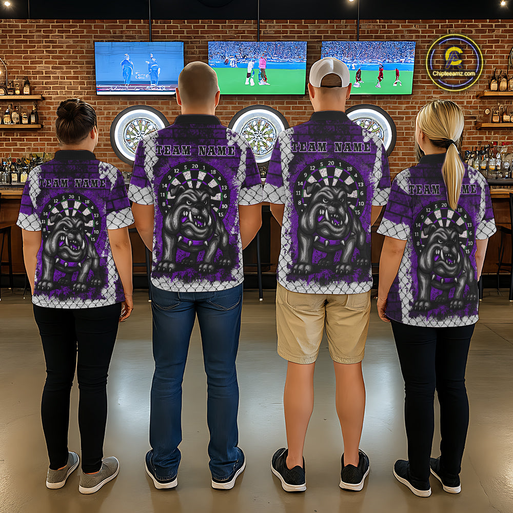 Purple Brick-Wall Fierce Bulldog Men Darts Polo Team Shirt Personalized Name For Players NYN2115