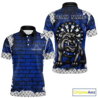Blue Brick-Wall Fierce Bulldog Men Darts Polo Team Shirt Personalized Name For Players NYN2116