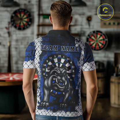 Blue Brick-Wall Fierce Bulldog Men Darts Polo Team Shirt Personalized Name For Players NYN2116