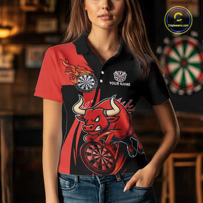 Black And Red Custom Bull Darts Shirt For Women, Personalized Darts Jersey Team Polo & 1/4 Zip TDM5389