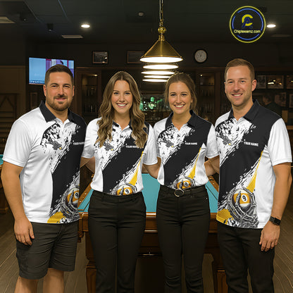 9 Ball Skeleton Custom Billiard Polo & 1/4 Zip Shirts For Women, Funny 9 Ball Pool Billiard Jerseys TDM5675