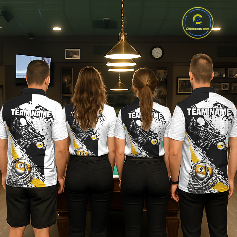 9 Ball Skeleton Custom Billiard Polo & 1/4 Zip Shirts For Women, Funny 9 Ball Pool Billiard Jerseys TDM5675