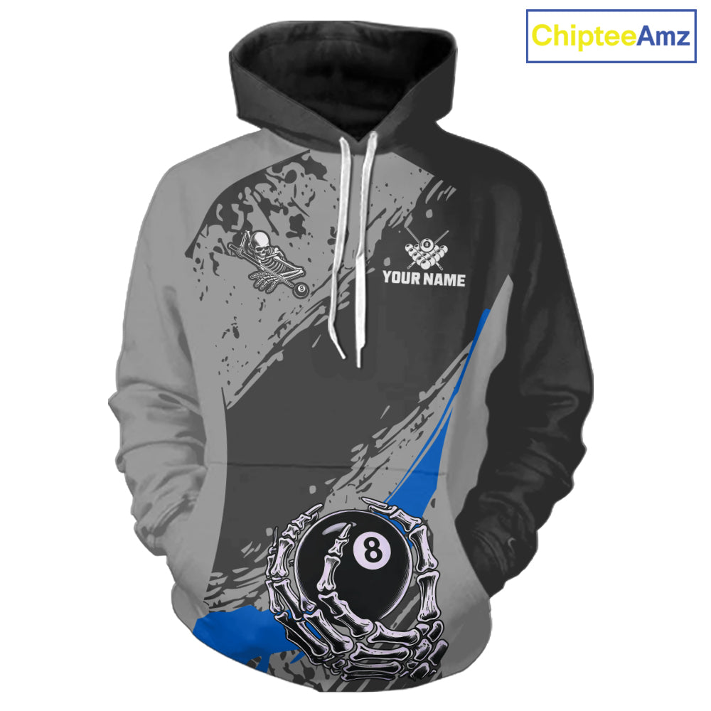 8 Ball Skeleton Billiard Hoodie For Men And Women Custom 8 Ball Hoodie Pool Team Jersey |Blue TDM5677