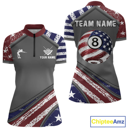 Personalized US Flag 8 Ball Pool Billiard Shirt For Women Custom Patriotic Billiard Team Jersey TDM5678