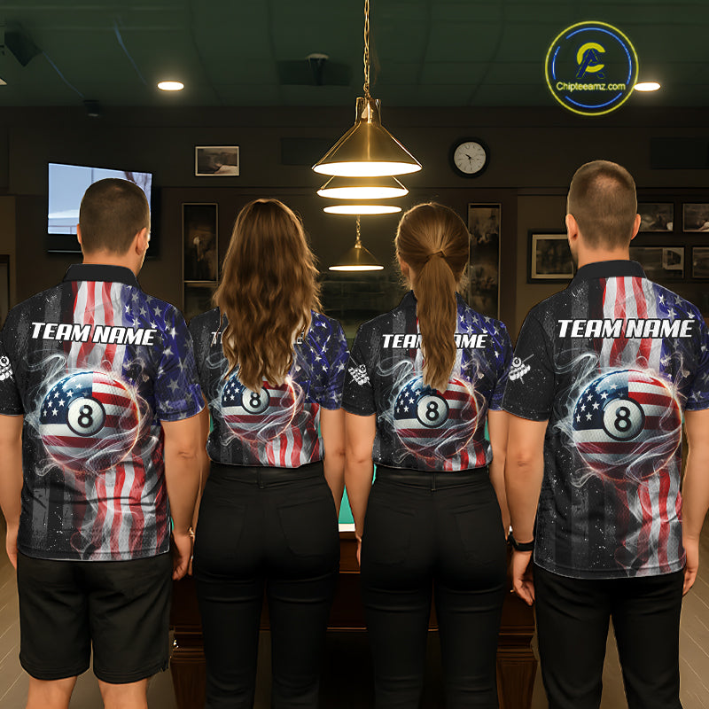 Personalized American Flag Smoke Billiard Jersey For Women, Patriotic 8 Ball Pool Billiard Shirt TDM5679