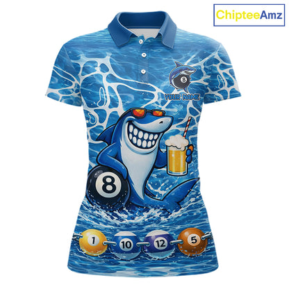 Blue Funny Shark 8 Ball Pool Billiard Shirt For Women Custom Billiard Team Jersey Polo & 1/4 Zip TDM5884