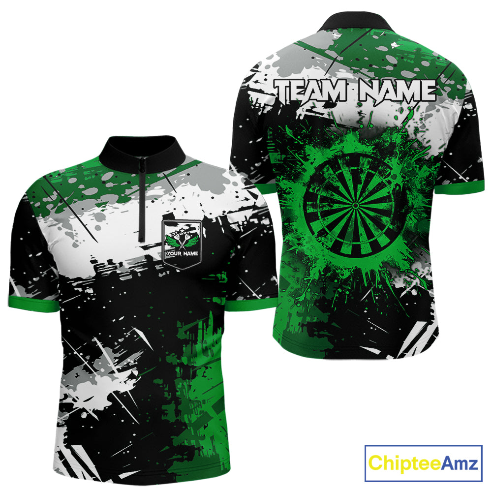 Custom Green Grunge Darts Shirt With Pocket Option For Men, Dart Team Jersey TDM5887
