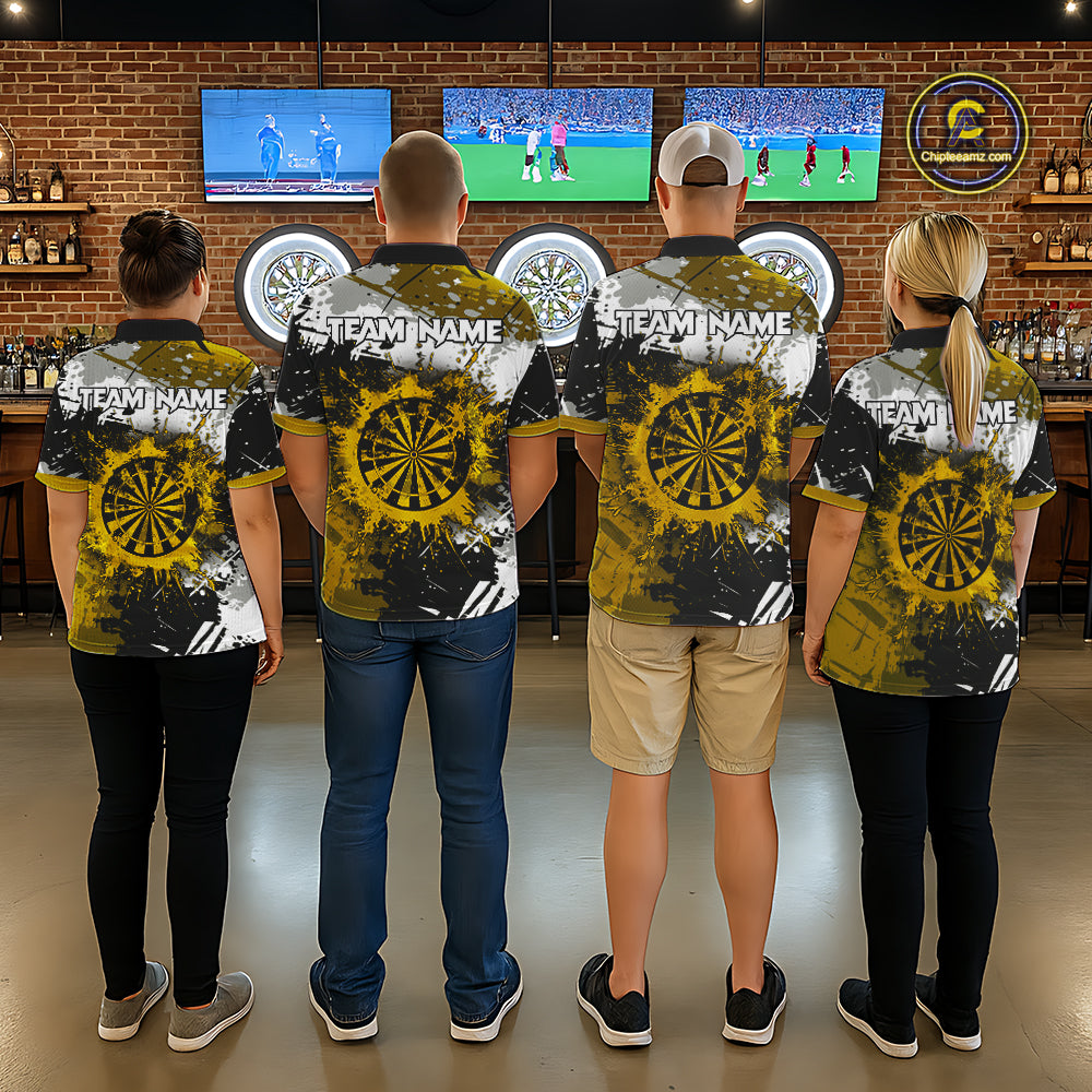 Custom Yellow Grunge Dart Shirt With Pocket Option For Women, Dart Team Jersey TDM5888