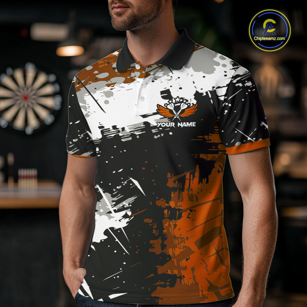 Custom Orange Grunge Dart Shirt With Pocket Option For Men, Dart Team Jersey TDM5889