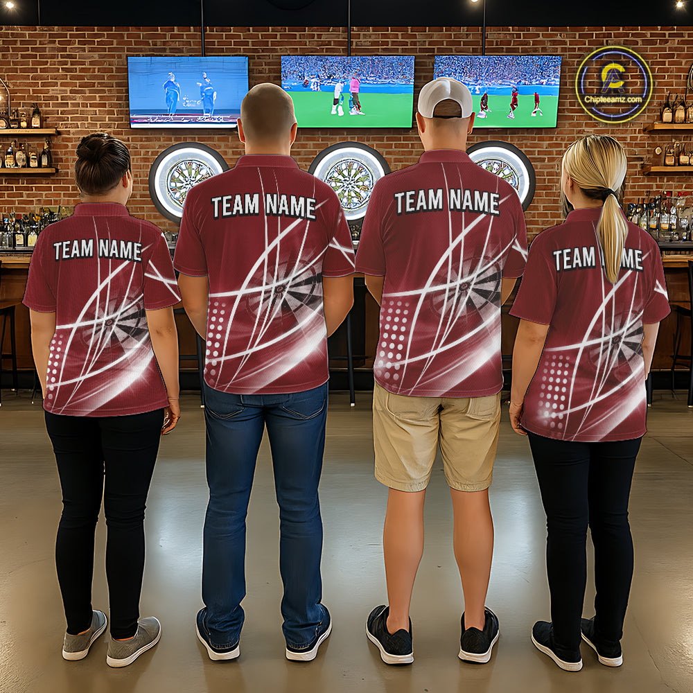 Red Darts Jersey For Women Custom Light Streaks Darts Tournament Team Shirt Polo & Quarter Zip TDM6027