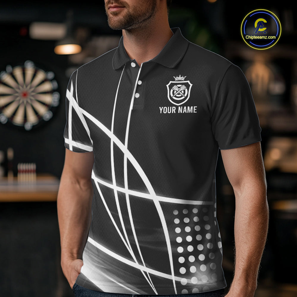 Black And White Darts Jersey For Men Custom Light Streak Darts Team Shirt Polo & Quarter Zip TDM6028