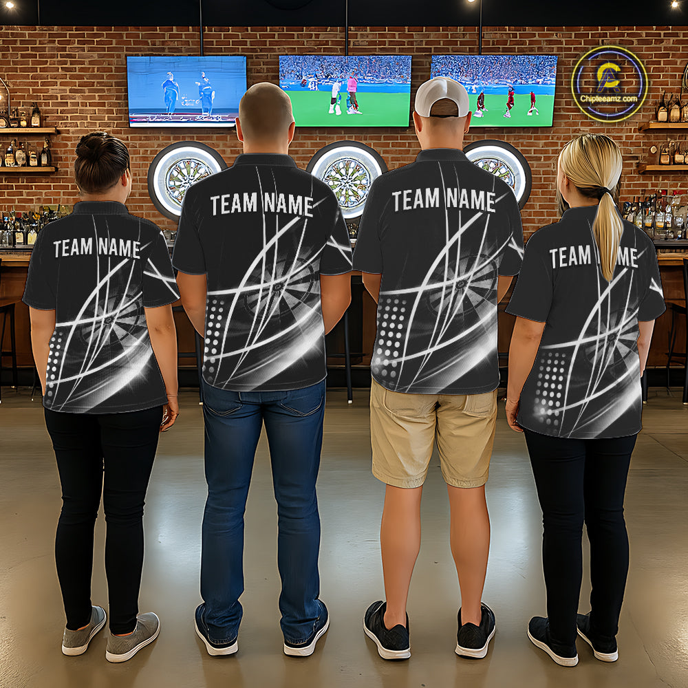 Black And White Darts Jersey For Women Custom Light Streak Darts Team Shirt Polo & Quarter Zip TDM6028