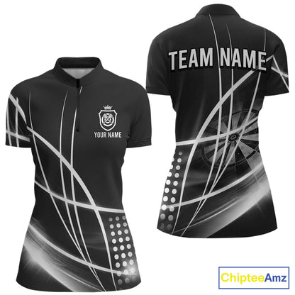 Black And White Darts Jersey For Women Custom Light Streak Darts Team Shirt Polo & Quarter Zip TDM6028