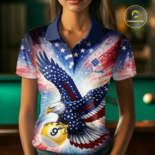 Load image into Gallery viewer, Custom 9 Ball American Flag Eagle Billiard Shirt For Women, Patriotic Pool Team Jersey Polo, 1/4 Zip TDM6282