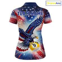 Load image into Gallery viewer, Custom 9 Ball American Flag Eagle Billiard Shirt For Women, Patriotic Pool Team Jersey Polo, 1/4 Zip TDM6282