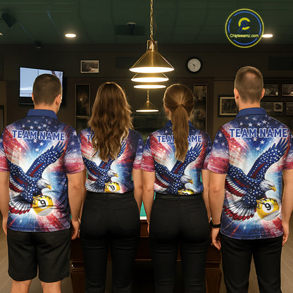 Custom 9 Ball American Flag Eagle Billiard Shirt For Men, Patriotic Pool Team Jersey Polo, 1/4 Zip TDM6282