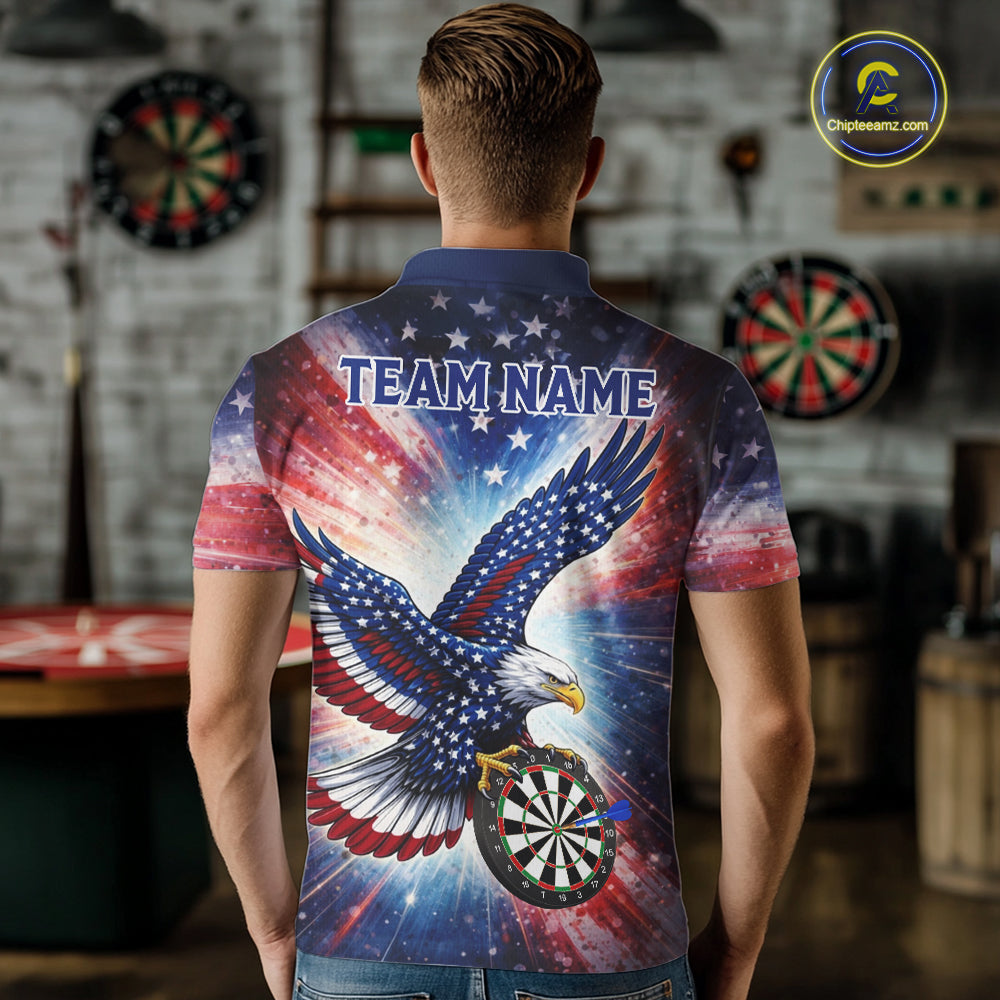 Personalized American Flag Eagle Darts Shirt For Men, Patriotic Darts Team Jersey Polo & 1/4 Zip TDM6283