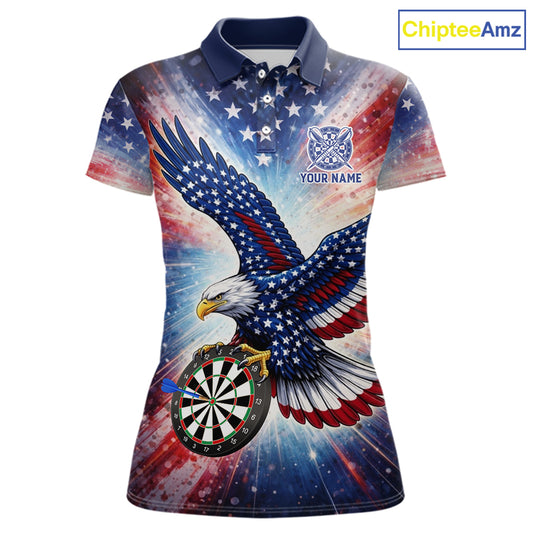 Personalized American Flag Eagle Darts Shirt For Women, Patriotic Darts Team Jersey Polo & 1/4 Zip TDM6283