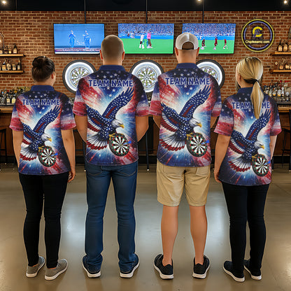 Personalized American Flag Eagle Darts Shirt For Women, Patriotic Darts Team Jersey Polo & 1/4 Zip TDM6283